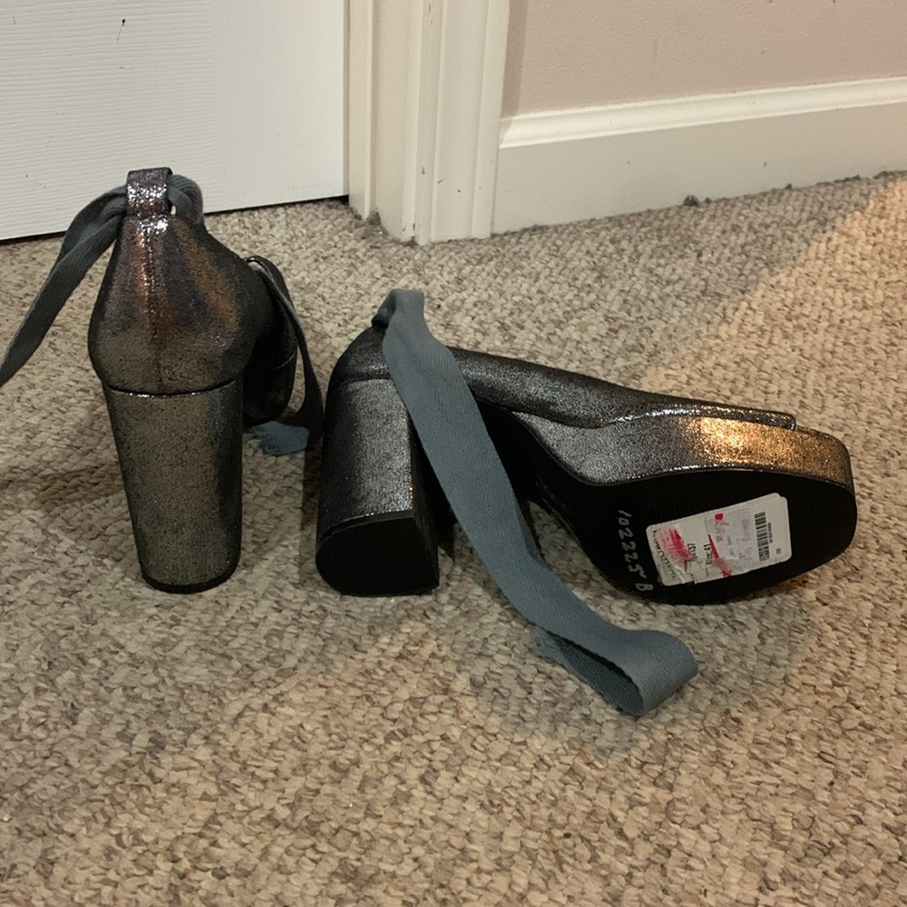 Shellys London Silver Platform Block Heel Metalli… - image 5